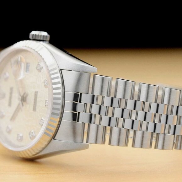 MENS ROLEX DATEJUST DIAMOND DIAL 18K WHITE GOLD & STEEL WATCH - Picture 4 of 6